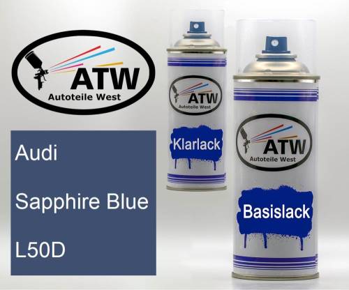 Audi, Sapphire Blue, L50D: 400ml Sprühdose + 400ml Klarlack - Set, von ATW Autoteile West.